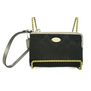 Coach Corner Zip Wristlet Black Smoke Silver Signature Logo Charm 6" x 4" NWOT
